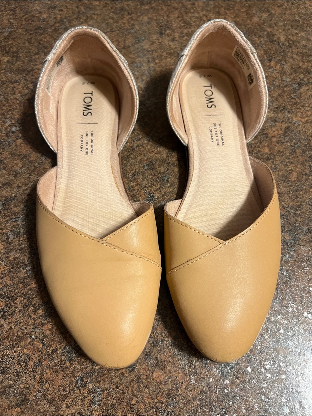 TOMS Women's Tan and Silver D'Orsay Flats Size 7.5